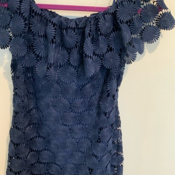 Trina Turk Navy Lace Off The Shoulder Dress - Picture 3 of 4